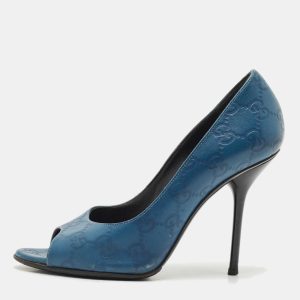 Gucci Blue Guccissima Leather Peep Toe Pumps Size 36, Pumps - Luxury Closet catalog