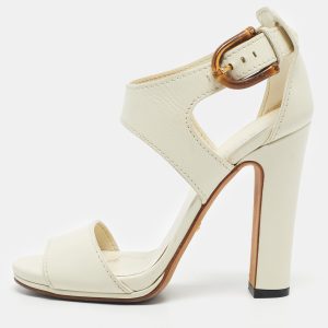 Gucci Cream Leather Lifford Bamboo Buckle Block Heel Sandals Size 37.5, Sandals - Luxury Closet catalog