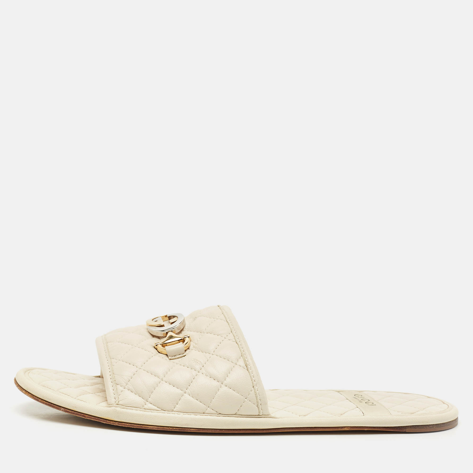 Gucci Cream Leather GG Logo Flat Slides Size 37, Sandals - Luxury Closet catalog
