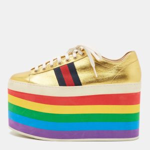 Gucci Metallic Gold Leather Peggy Platform Sneakers Size 37.5, Athletic Shoes & Sneakers - Luxury Closet catalog