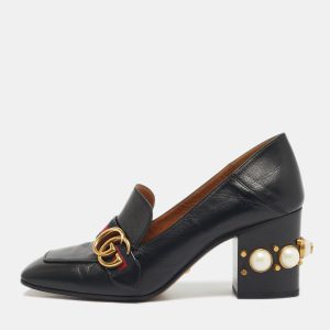 Gucci Black Leather GG Marmont Pearl Embellished Pumps Size 39.5, Pumps - Luxury Closet catalog