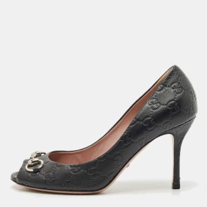 Gucci Black Leather New Hollywood Horsebit Peep Toe Pumps Size 38, Pumps - Luxury Closet catalog