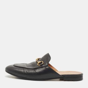 Gucci Black Leather Princetown Horsebit Flat Mules Size 36.5, Sandals - Luxury Closet catalog