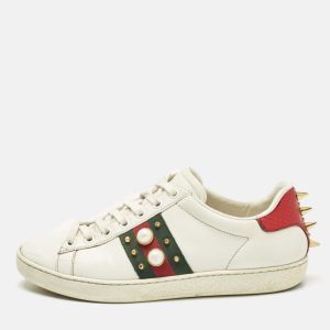 Gucci White Leather Web Detail New Ace Faux Pearl Embellished Low Top Sneakers Size 36, Athletic Shoes & Sneakers - Luxury Closet catalog