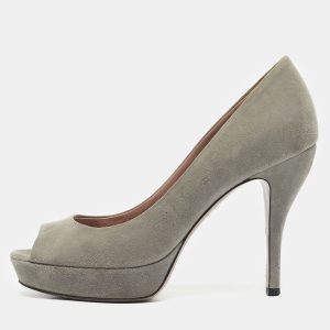 Gucci Grey Suede Platform Peep Toe Pumps Size 36, Pumps - Luxury Closet catalog