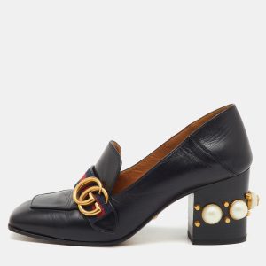 Gucci Black Leather Web Pearl Embellished Peyton Loafer Pumps Size 37, Pumps - Luxury Closet catalog
