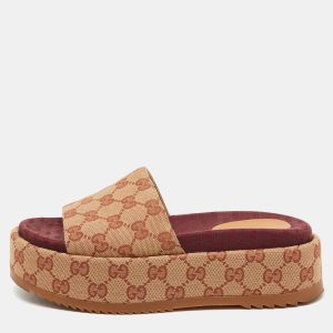 Gucci Brown/Beige GG Canvas Angelina Platform Slide Sandals Size 36.5, Sandals - Luxury Closet catalog