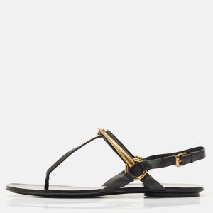 Gucci Black Leather Thong Flat Sandals Size 39.5, Sandals - Luxury Closet catalog