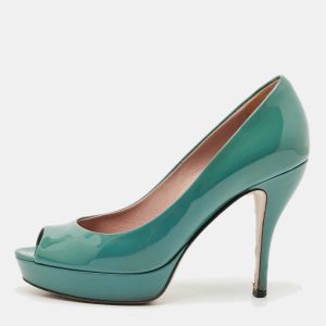 Gucci Blue Patent Leather Platform Peep Toe Pumps Size 36, Pumps - Luxury Closet catalog