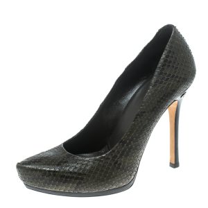 Gucci Khaki Green/Black Snakeskin Leather Platform Pumps Size 37, Pumps - Luxury Closet catalog