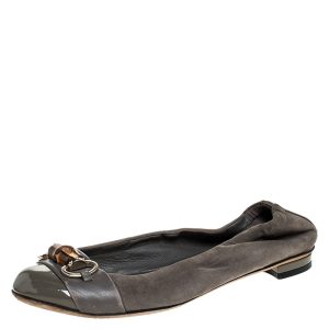 Gucci Grey Suede, Patent And Leather Bamboo Horsebit Ballet Flats Size 36.5, Flats - Luxury Closet catalog