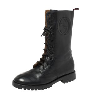 Gucci Deep Navy Leather Combat Boots Size 35, Boots - Luxury Closet catalog