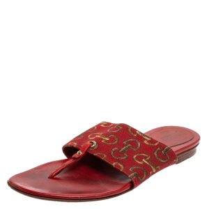 Gucci Red Canvas And Leather Thong Flats Sandals Size 36.5, Flats - Luxury Closet catalog