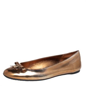 Gucci Gold Leather Slip on Bow Ballet Flats Size 39, Flats - Luxury Closet catalog