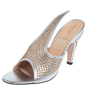 Gucci Silver Leather Fedra Embellished Mules Size 38, Sandals - Luxury Closet catalog