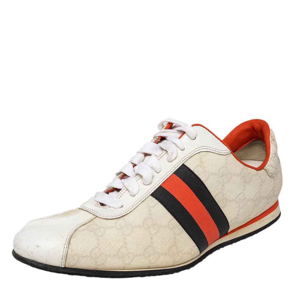 Gucci White GG Coated Canvas And Leather Web Low Top Sneakers Size 39.5, Athletic Shoes & Sneakers - Luxury Closet catalog