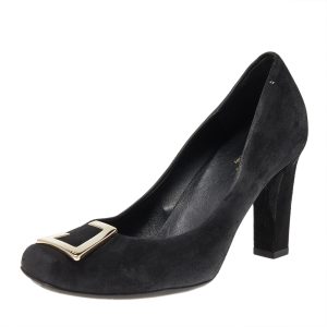 Gucci Black Suede Square Toe Metal Trim Pumps Size 36, Pumps - Luxury Closet catalog