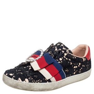 Gucci Black Lace Ace Web Crystal Embellished Slip On Sneakers Size 34.5, Athletic Shoes & Sneakers - Luxury Closet catalog