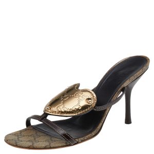 Gucci Brown/Gold GG Leather Crest Slide Sandals Size 39, Sandals - Luxury Closet catalog