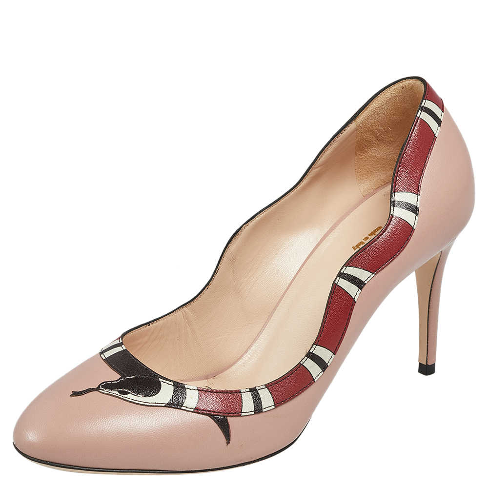 Gucci Beige/Red Leather Yoko Snake Pumps Size 37, Pumps - Luxury Closet catalog