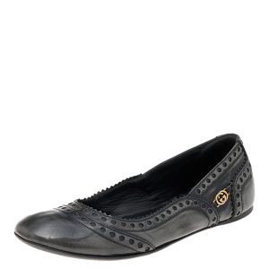 Gucci Black/Grey Brogue Leather Ballet Flats Size 35.5, Flats - Luxury Closet catalog