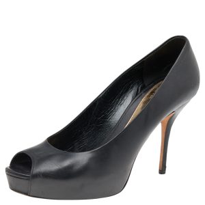 Gucci Black Leather Peep Toe Platform Pumps Size 40, Pumps - Luxury Closet catalog