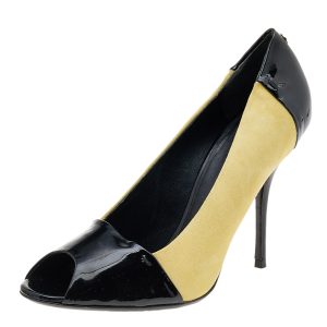 Gucci Black/Yellow Patent Leather And Suede Peep Toe Pumps Size 38.5, Pumps - Luxury Closet catalog