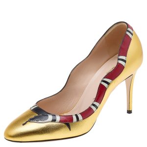 Gucci Gold Leather Yoko Snake High Heel Pumps Size 37.5, Pumps - Luxury Closet catalog