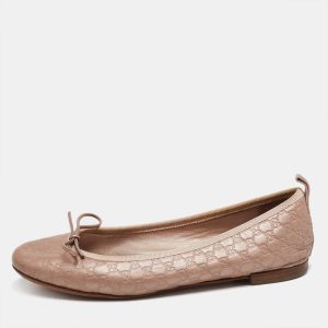 Gucci Metallic Rose Gold  Guccissima  Leather Bow Detail Ballet Flats Size 35, Flats - Luxury Closet catalog