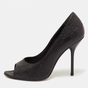 Gucci Black Guccissima Leather Open Toe Pumps Size 38, Pumps - Luxury Closet catalog