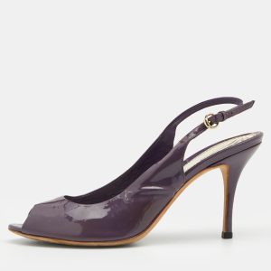 Gucci Purple Patent Leather Peep-Toe Slingback Sandals Size 38.5, Sandals - Luxury Closet catalog