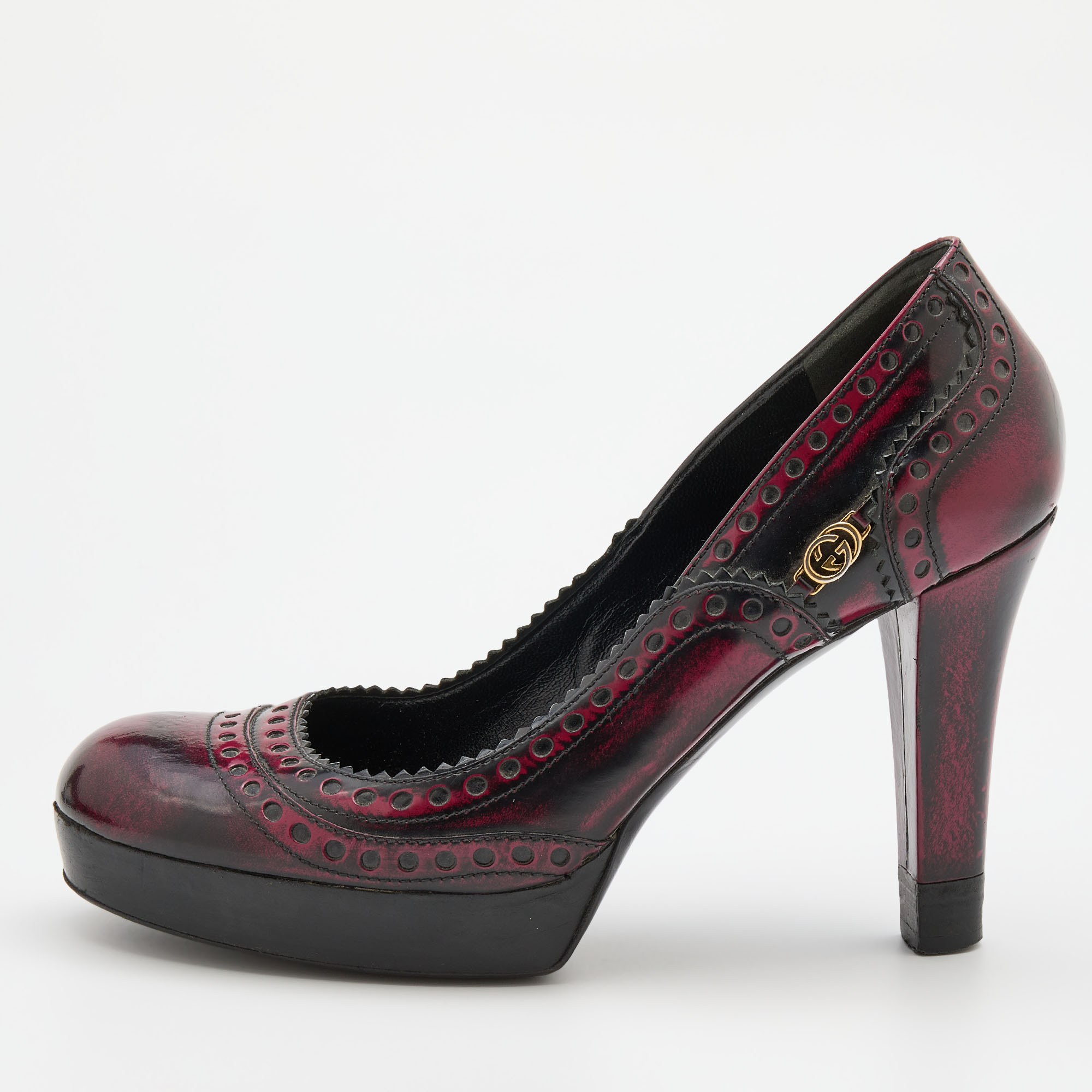 Gucci Black/Red Two-Tone Brogue Leather Platform Pumps Size 40.5, Pumps - Luxury Closet catalog