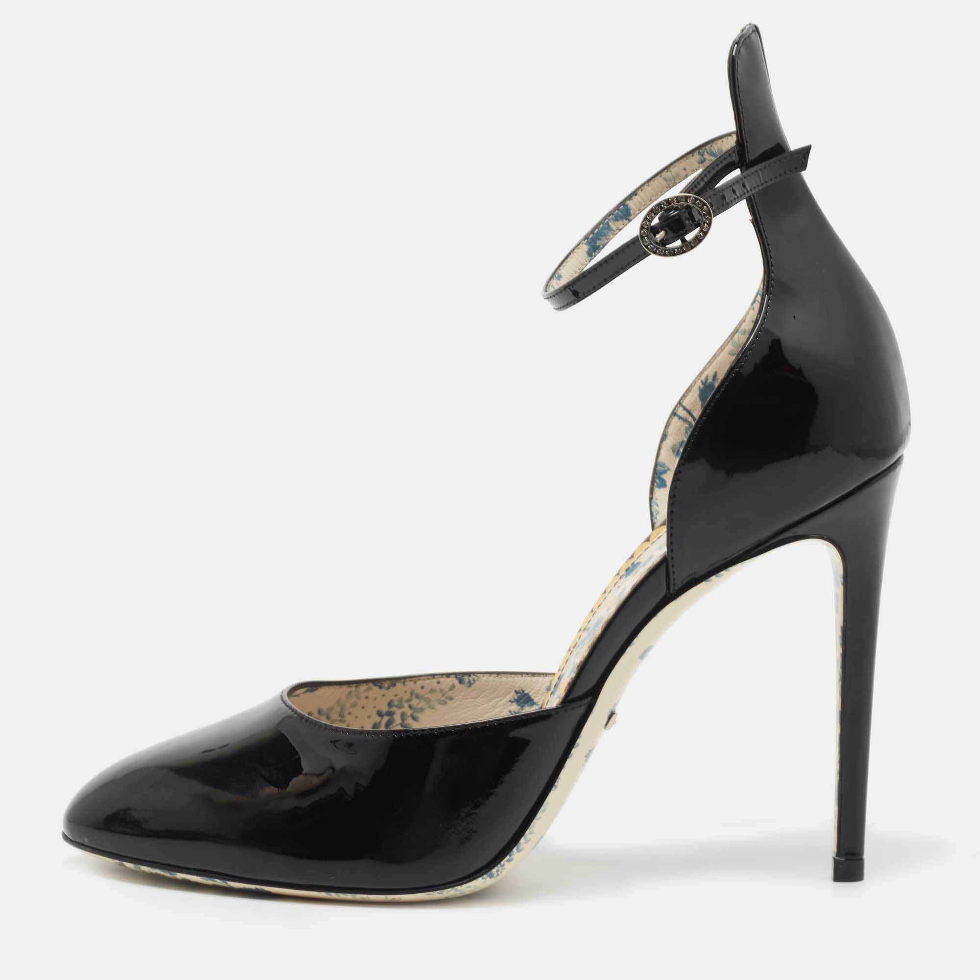 Gucci Black Patent Daisy Ankle Strap Pumps Size 40, Pumps - Luxury Closet catalog