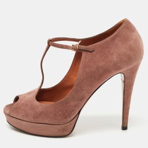 Gucci Pink Suede Peep Toe Platform T-Strap Pumps Size 39, Pumps - Luxury Closet catalog