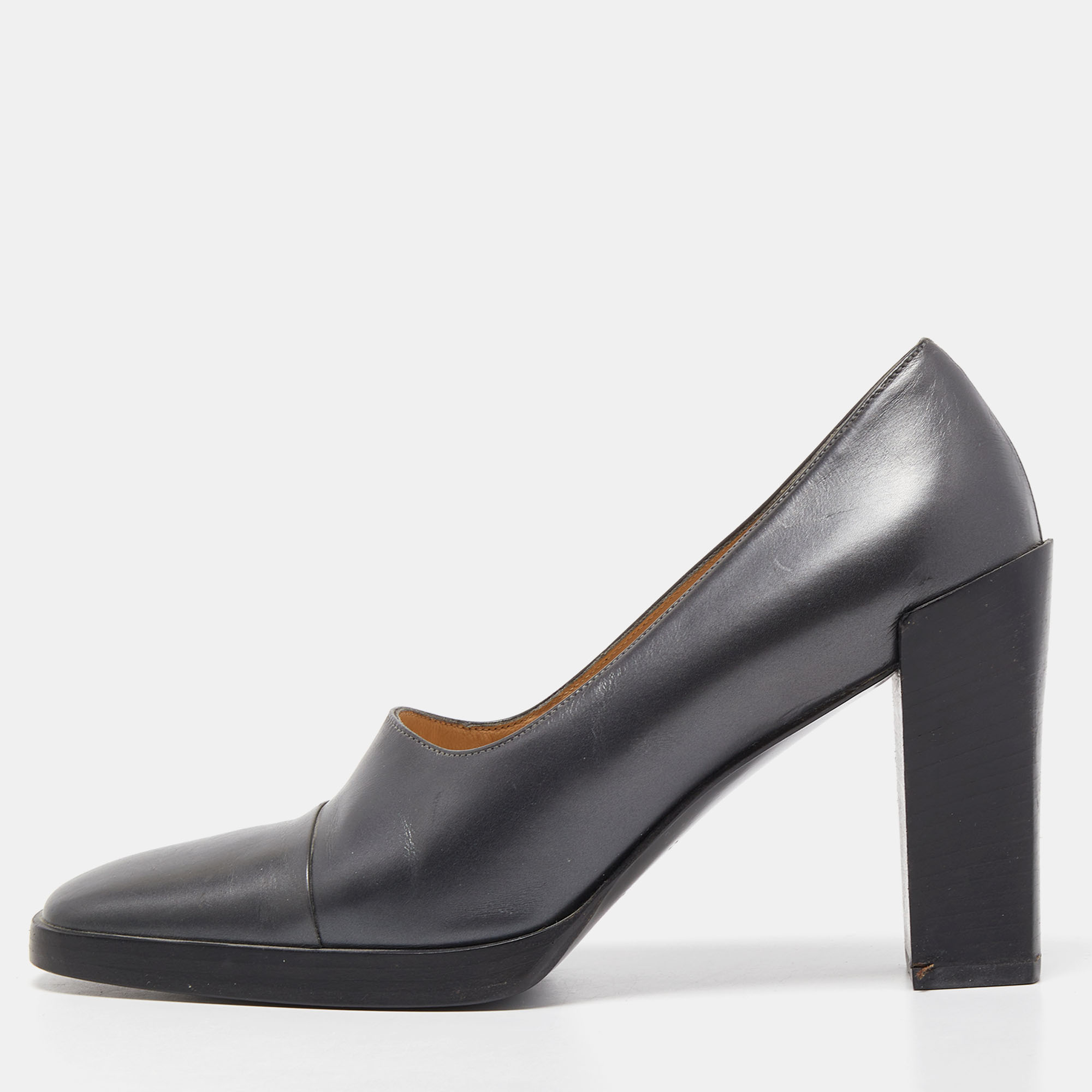 Gucci Dark Grey Leather Square Toe Platform Pumps Size 37, Pumps - Luxury Closet catalog