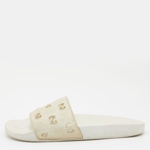 Gucci White GG Laser Cut Rubber Slides Size 38, Flats - Luxury Closet catalog