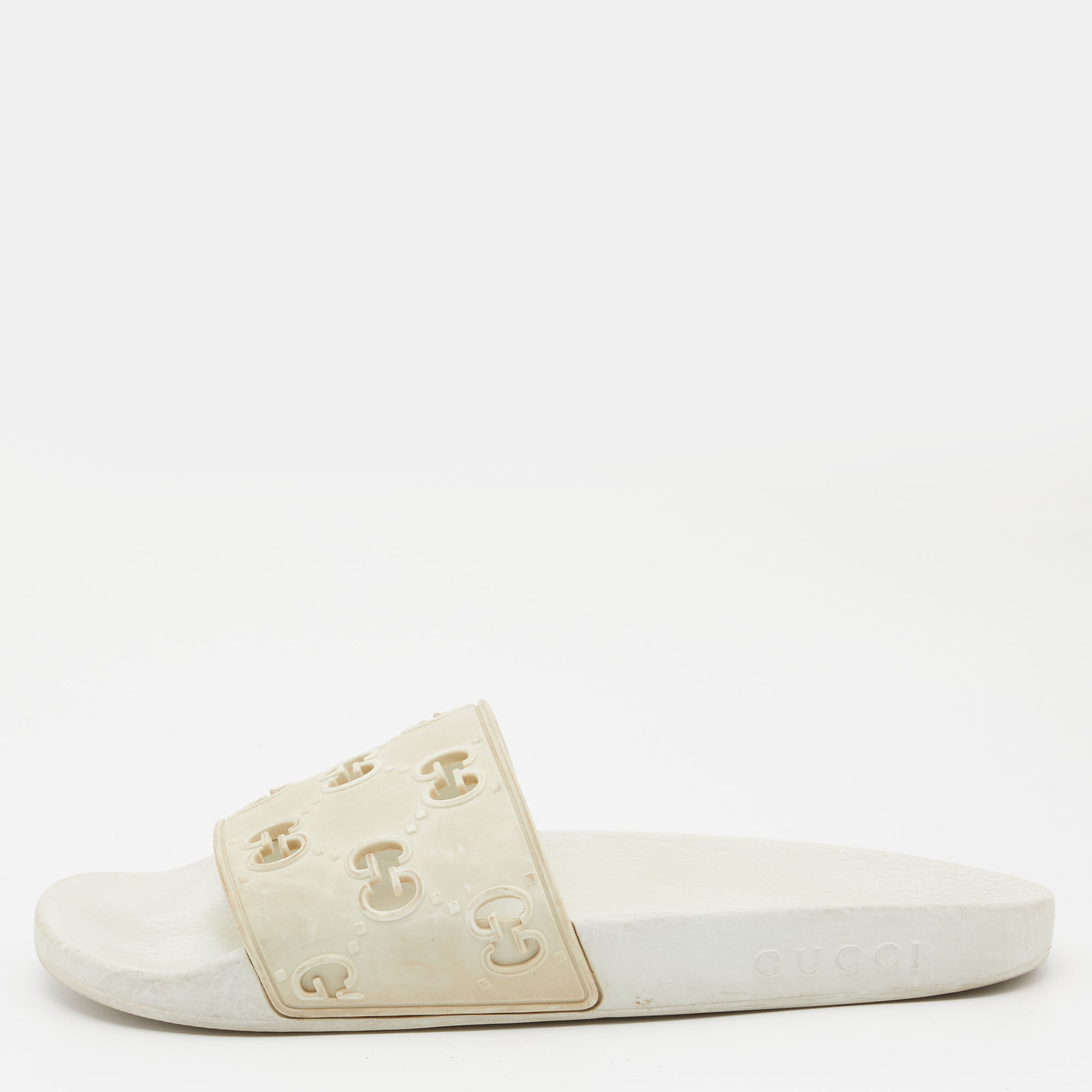Gucci White GG Laser Cut Rubber Slides Size 38, Flats - Luxury Closet catalog