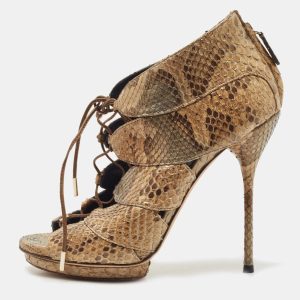 Gucci Metallic Python Open Open Toe Ankle Boots Size 36.5, Boots - Luxury Closet catalog