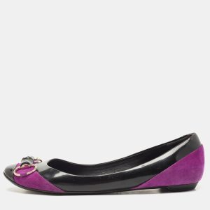 Gucci Purples/Black Patent Leather And Suede Bamboo Horsebit Ballet Flats Size 39.5, Flats - Luxury Closet catalog