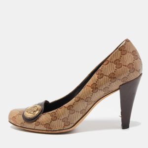 Gucci Brown/Beige GG Supreme Canvas and Leather Hysteria Pumps Size 39, Pumps - Luxury Closet catalog
