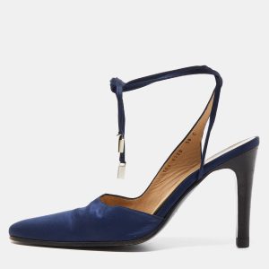 Gucci Navy Blue Satin Ankle Tie Pumps Size 38, Pumps - Luxury Closet catalog