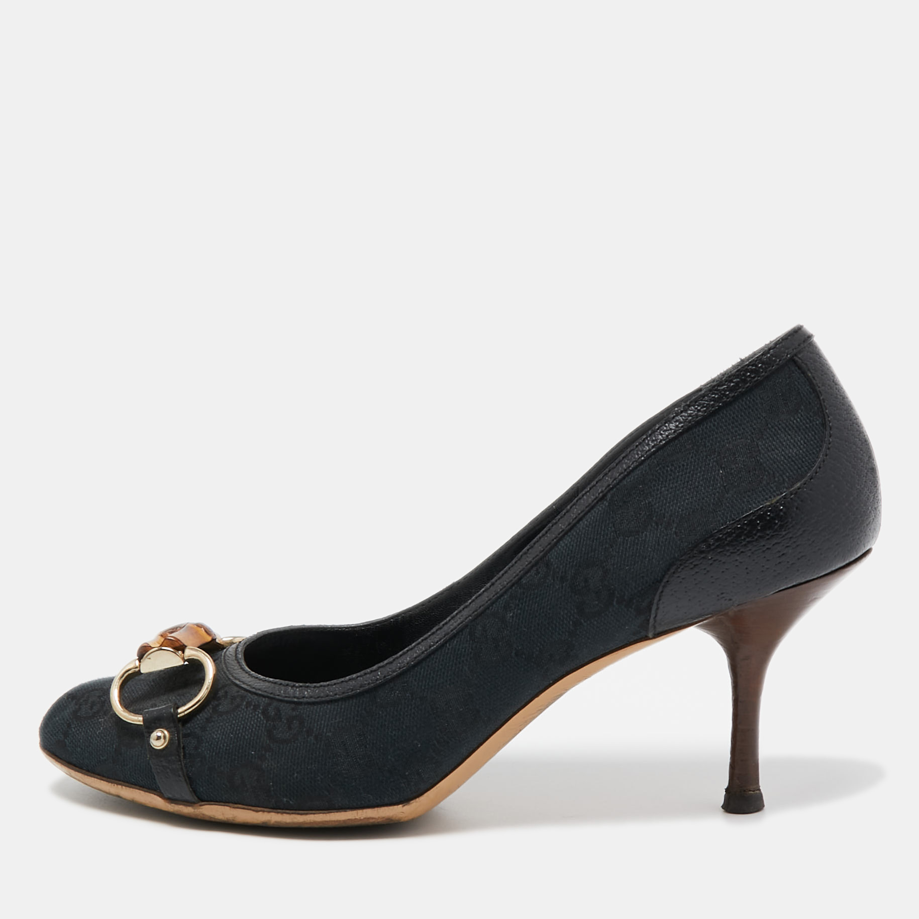 Gucci Navy Blue Canvas Bambo Horsebit Pumps Size 39, Pumps - Luxury Closet catalog