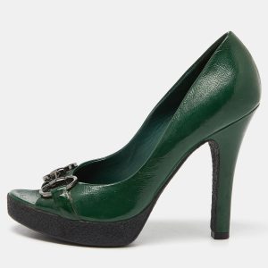Gucci Green Patent Leather Horsebit Peep Toe Pumps Size 36, Pumps - Luxury Closet catalog