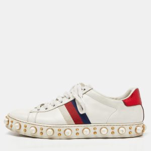 Gucci White Leather Web Detail New Ace Faux Pearl Embellished Low Top Sneakers Size 39, Athletic Shoes & Sneakers - Luxury Closet catalog