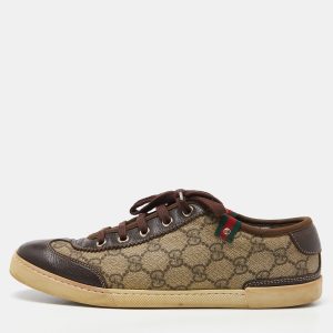 Gucci Beige/Brown GG Supreme Canvas and Leather Web Lace Up Sneakers Size 37.5, Athletic Shoes & Sneakers - Luxury Closet catalog