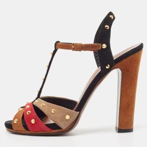 Gucci Multicolor Suede Spiked T-Bar Ankle Strap Sandals Size 40, Sandals - Luxury Closet catalog