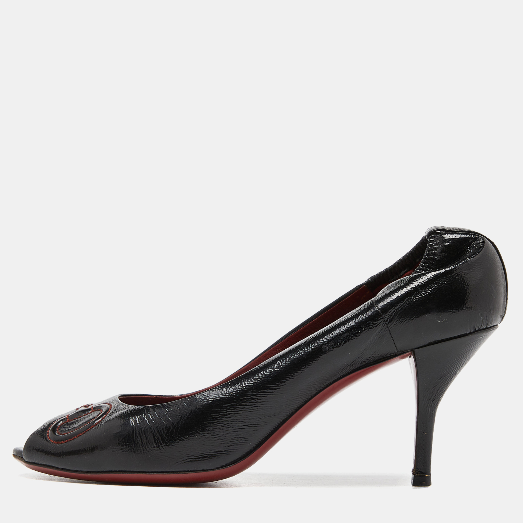Gucci Black Leather Horsebit Peep Toe Pumps Size 39.5, Pumps - Luxury Closet catalog