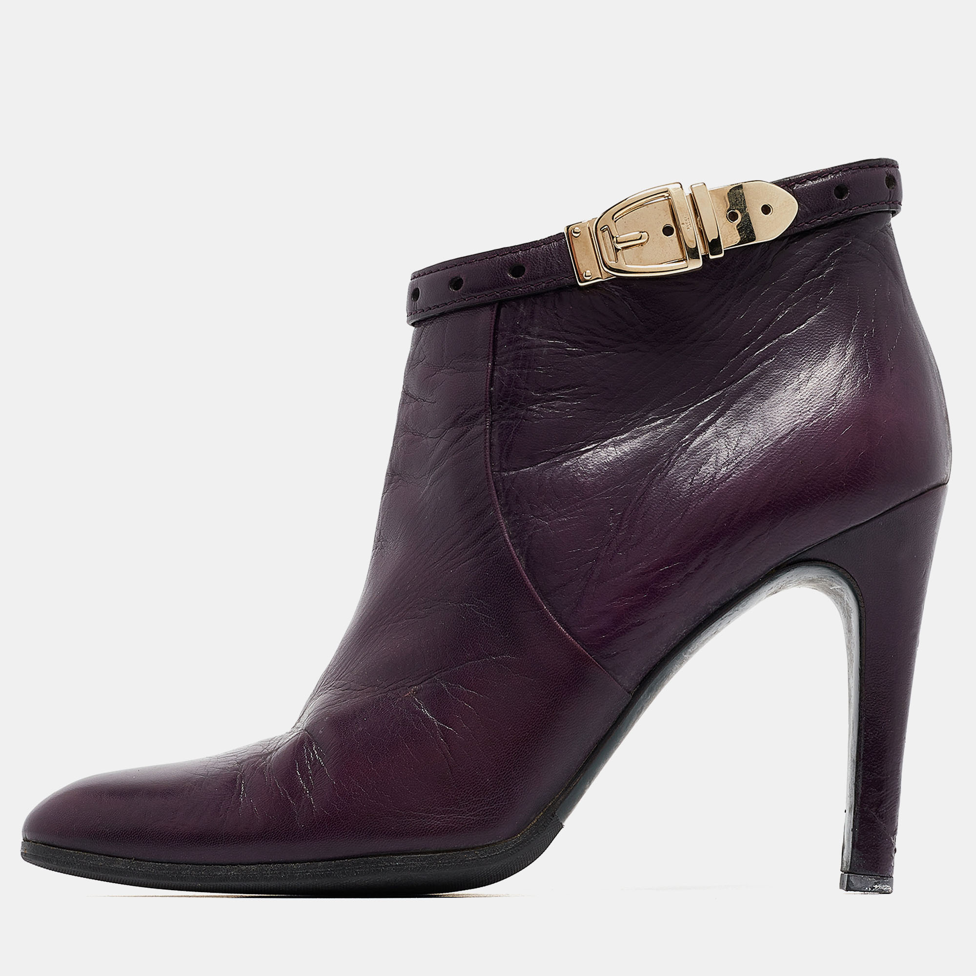 Gucci Purple Leather Buckle Detail Ankle Booties Size 37.5, Boots - Luxury Closet catalog