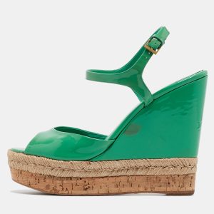 Gucci Green Patent Microguccissima Hollie Wedge Sandals Size 39.5, Sandals - Luxury Closet catalog