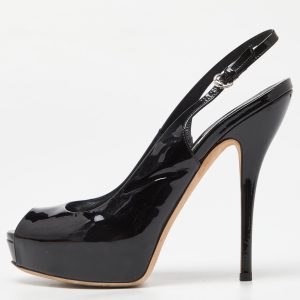 Gucci Black Patent Leather Peep Toe Slingback Sandals Size 38, Sandals - Luxury Closet catalog